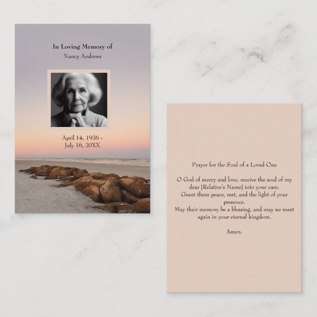 Sunset Funeral Memorial From Family Prayer Card  (Front/Back)