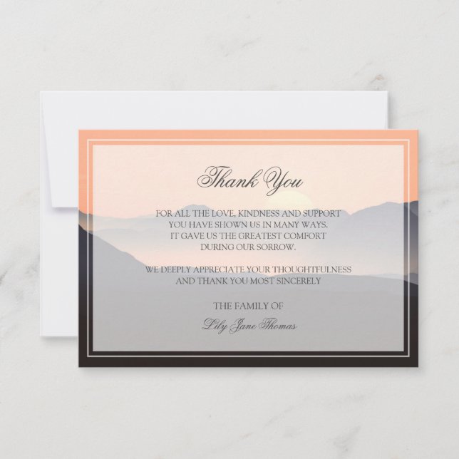 Sunset Funeral Thank You Card | Memorial Card (Front)