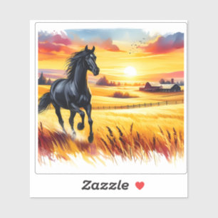 Sunset Galloping Horse Watercolor Tile Sticker