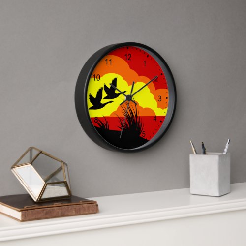 Sunset Geese Silhouette Clock