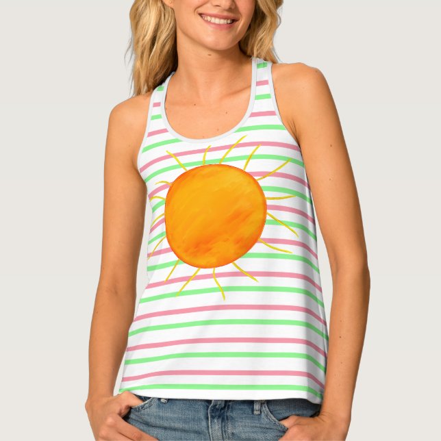 Sunset Geometric Stripes Pink Green White  Tank Top (Front)