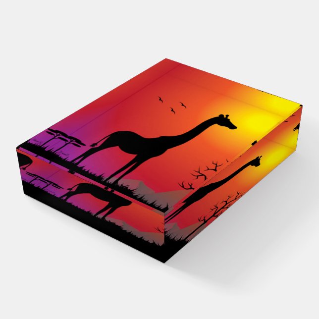 Sunset Giraffe Glass Paperweight (Angled)