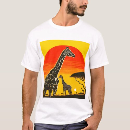 Sunset Giraffes A Herds Harmony T_Shirt