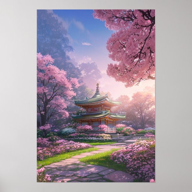 Sunset Glow at the Japanese Temple Poster (Front)
