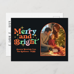 Sunset Glow Merry and Bright Retro Christmas Holiday Postcard