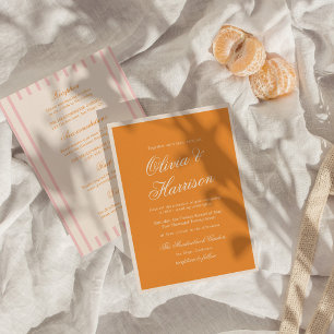 Sunset Glow Orange Pink Stripe All in One Wedding Invitation