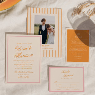 Sunset Glow Orange Pink Stripe Wedding Invitation
