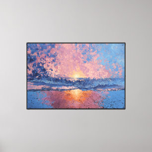 Sunset Glow Over Ocean Waves Abstract Wall Art