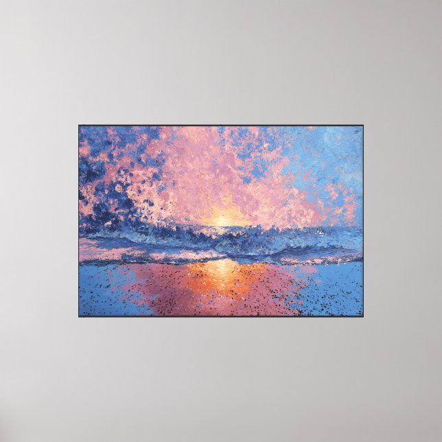 Sunset Glow Over Ocean Waves Abstract Wall Art (Front)