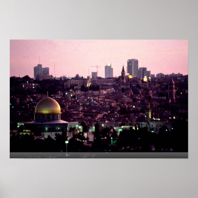 Sunset glow over Old City of Jerusalem, Israel Poster (Front)