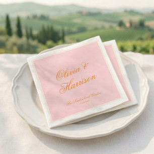 Sunset Glow Pink Elegant Script Wedding Napkins