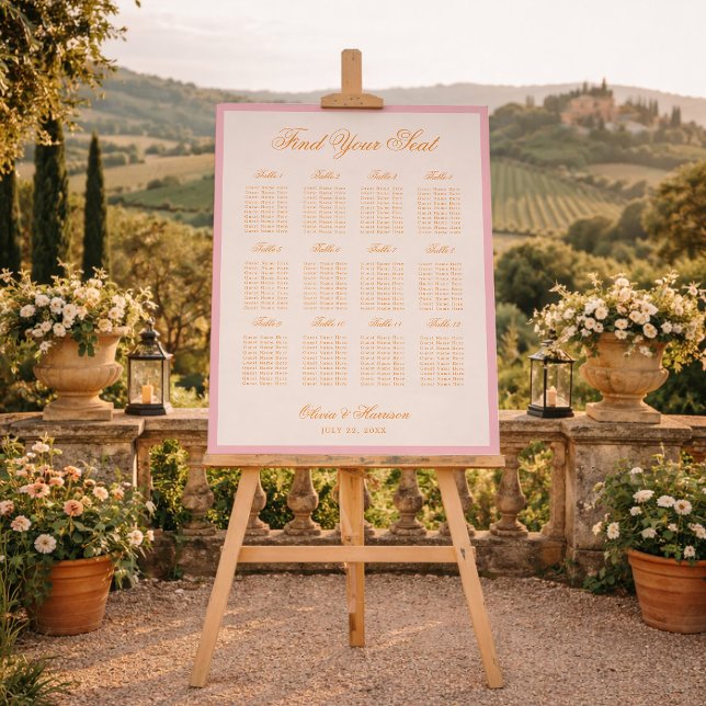 Sunset Glow Pink Elegant Script Wedding Seating Foam Board (Creator Uploaded)