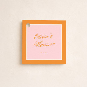 Sunset Glow Pink Orange Script Wedding Favor Tags
