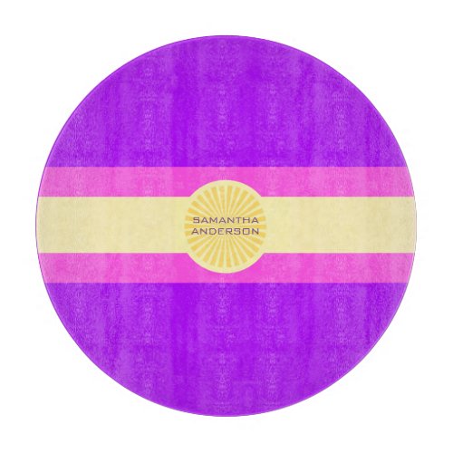 Sunset Glow Stripes_Purple Pink and Yellow Cutting Board