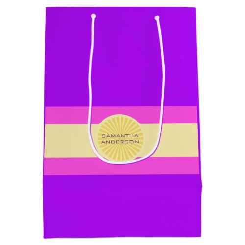 Sunset Glow Stripes_Purple Pink and Yellow Medium Gift Bag