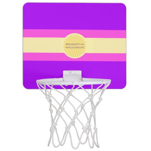 Sunset Glow Stripes_Purple Pink and Yellow Mini Basketball Hoop