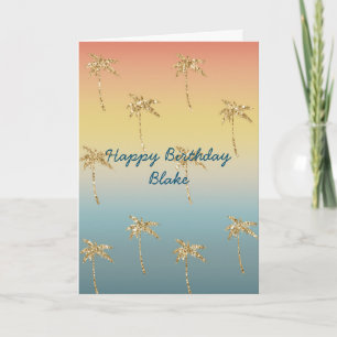 Sunset Gold Glitter Palm Trees Birthday Card