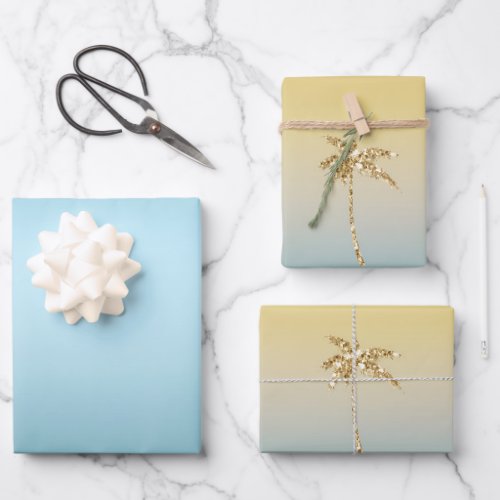 Sunset Gold Glitter Palm Trees Birthday Wrapping Paper Sheets