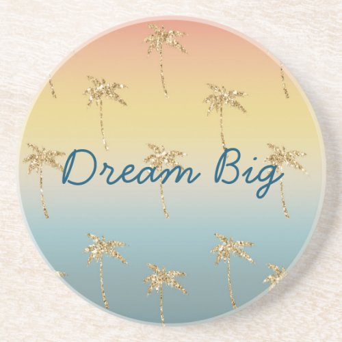 Sunset Gold Glitter Palm Trees Coaster