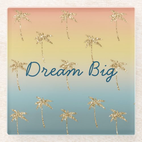 Sunset Gold Glitter Palm Trees Glass Coaster