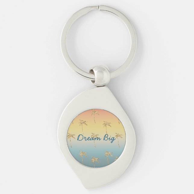 Sunset Gold Glitter Palm Trees Keychain (Front)