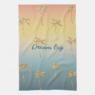 Sunset Gold Glitter Palm Trees Kitchen Towel