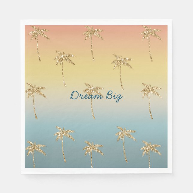 Sunset Gold Glitter Palm Trees Napkins (Front)