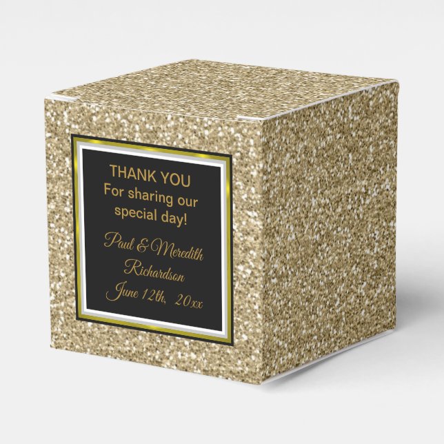 Sunset Gold Glitter "Thank You" Classic Favor Box (Front Side)