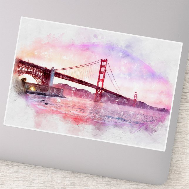 Sunset Golden Gate Bridge Pastel in San Francisco Sticker (Sunset Golden Gate Bridge Pastel in San Francisco. Sticker)