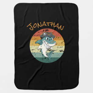 Sunset Golden Pirate Shark Boy  Baby Blanket