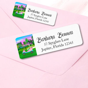 Sunset Golf Course Pink Golf Cart  Label