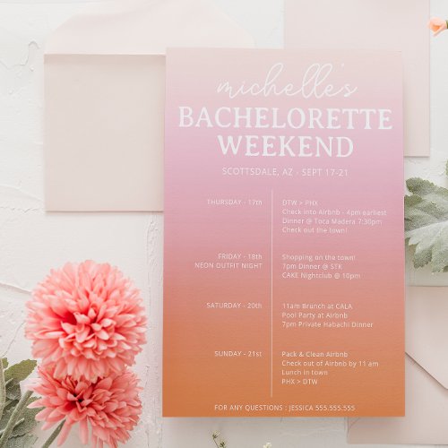 Sunset Gradient Bachelorette Agenda Itinerary Save The Date