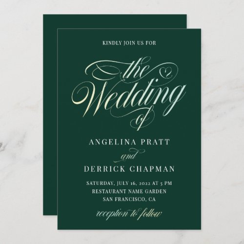 Sunset Gradient Emerald Green Calligraphy Wedding  Invitation