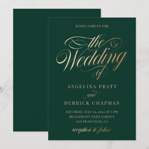 Sunset Gradient Emerald Green Calligraphy Wedding  Invitation