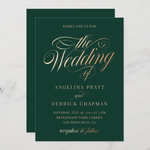 Sunset Gradient Emerald Green Calligraphy Wedding  Invitation