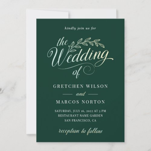 Sunset Gradient Emerald Green Calligraphy Wedding Invitation