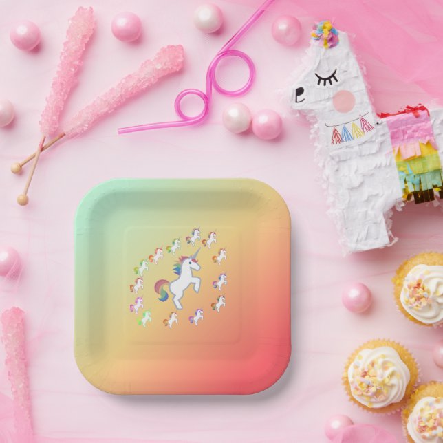 Sunset Gradient Unicorn Circle Magic Paper Plates (Party)