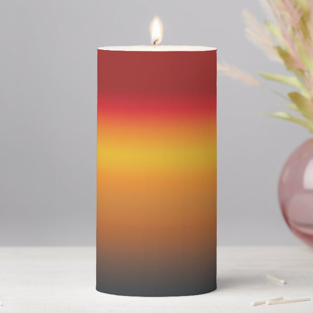 Sunset Gradient Vibrant Red Orange Yellow Ombre  Pillar Candle (In Situ)