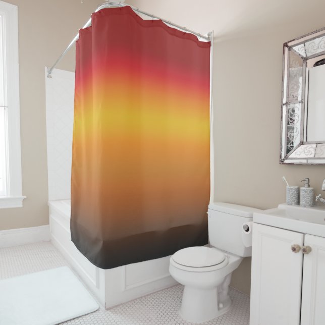 Sunset Gradient Vibrant Red Orange Yellow Ombre  Shower Curtain (In Situ)