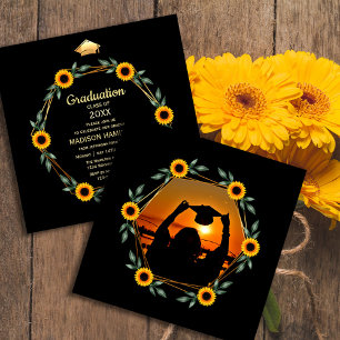 Sunset Graduation with Sunflower Frame Invitation
