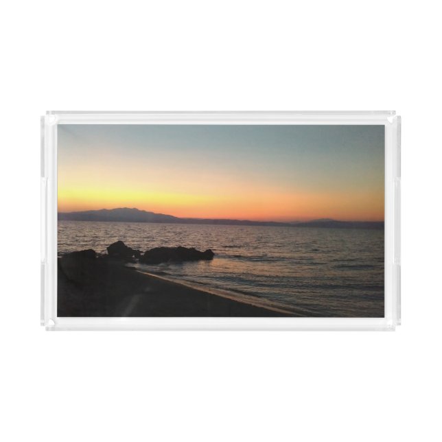 Sunset Greece sea photo Custom Small Vanity Tray (Front)