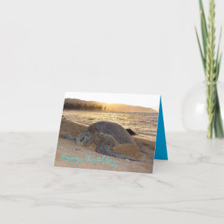 Sunset Green Sea Turtle Birthday Card
