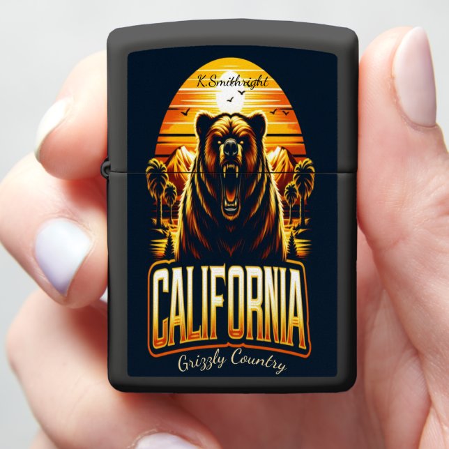 Sunset Grizzly California Case Art Zippo Lighter (In Hand)