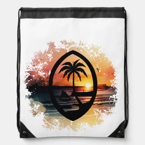 Sunset Guam Seal Drawstring Bag