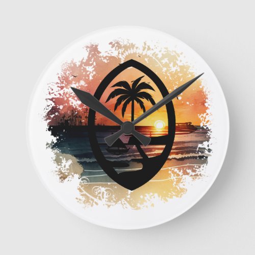 Sunset Guam Seal Round Clock