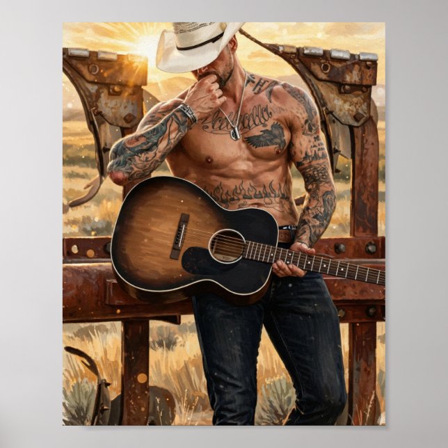 Sunset Guitar Cowboy Poster (Front)
