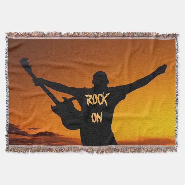 Sunset Guitar Man Silhouette Throw Blanket (Front)