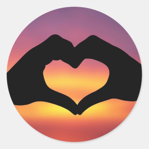 Sunset Hand Hearts Classic Round Sticker