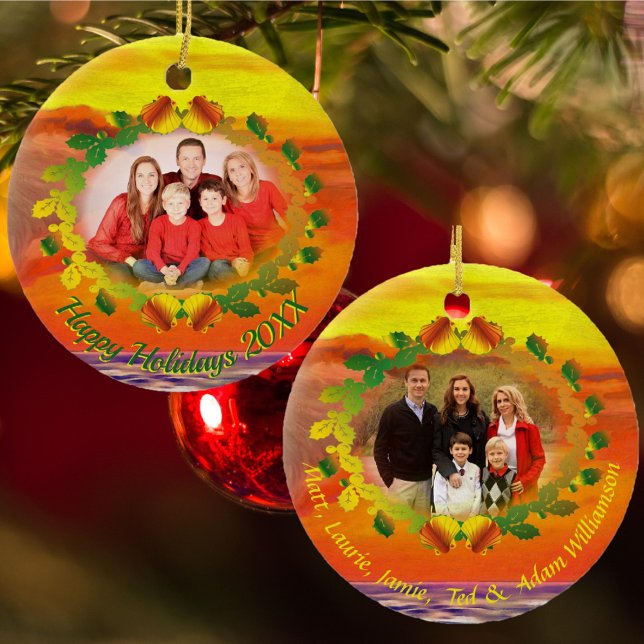 Sunset Happy Holidays 2443 Ceramic Ornament (Creator Uploaded)