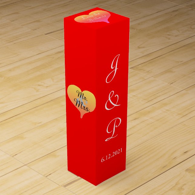 Sunset Heart Red Wedding Wine Box (Front)